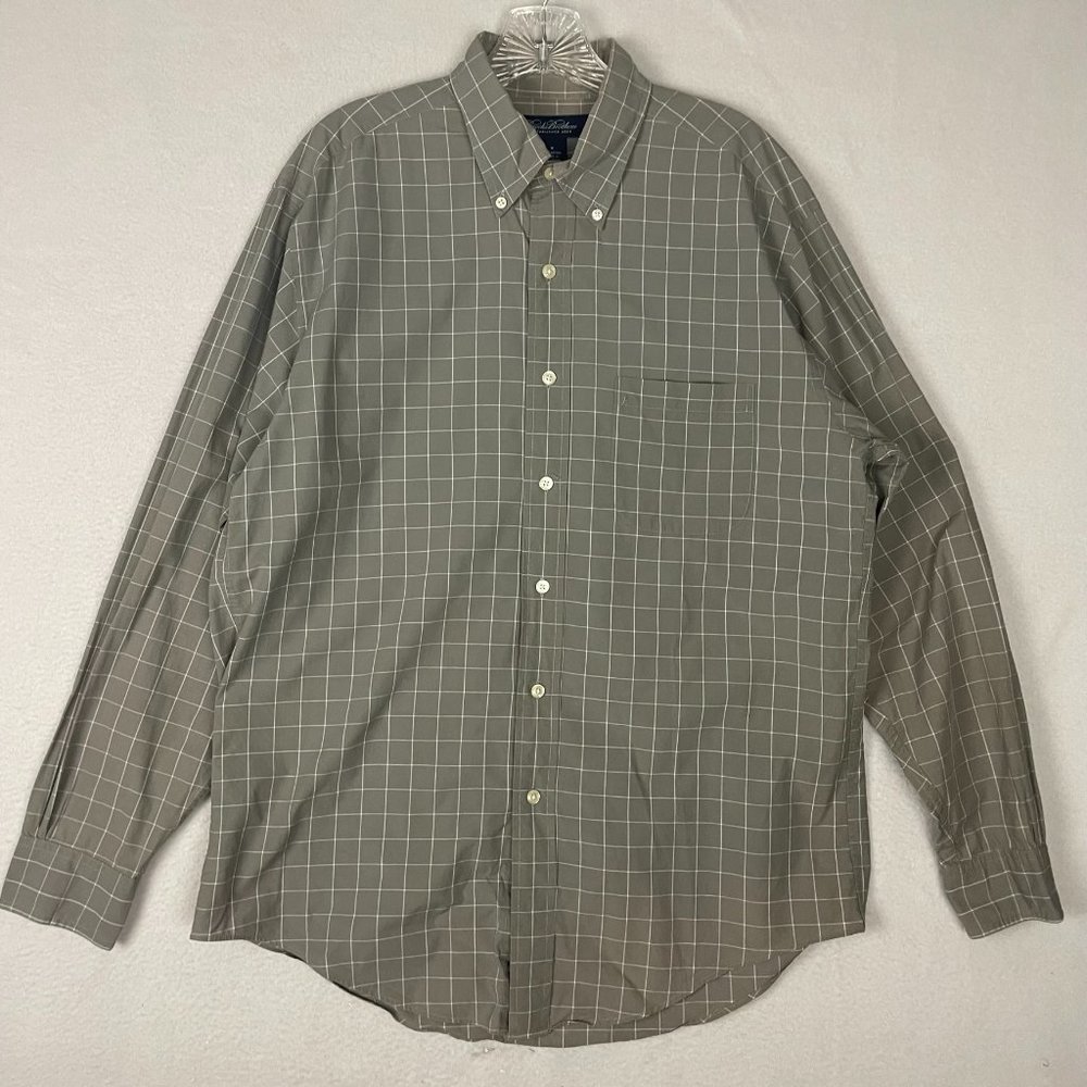 Brooks Brothers Shirt Mens Medium Gray White Check Casual Long Sleeve Button Up